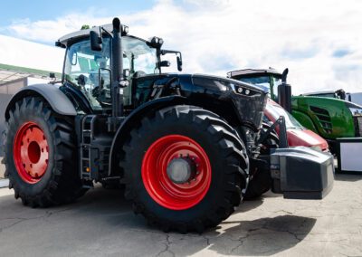 tractor with big wheels, machine for agricultural work and transportation of goods, close-up